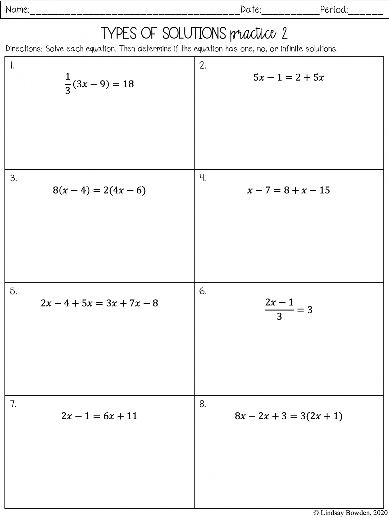 Types of Solutions Notes and Worksheets - Lindsay Bowden