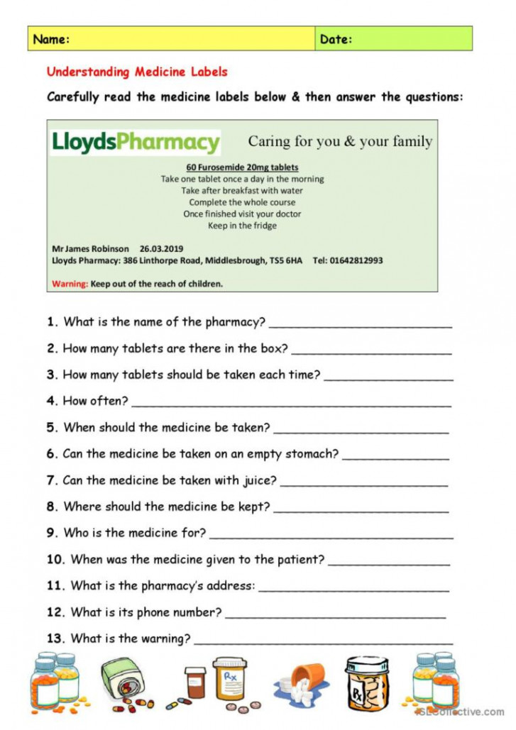 Understanding medicine labels: English ESL worksheets pdf & doc