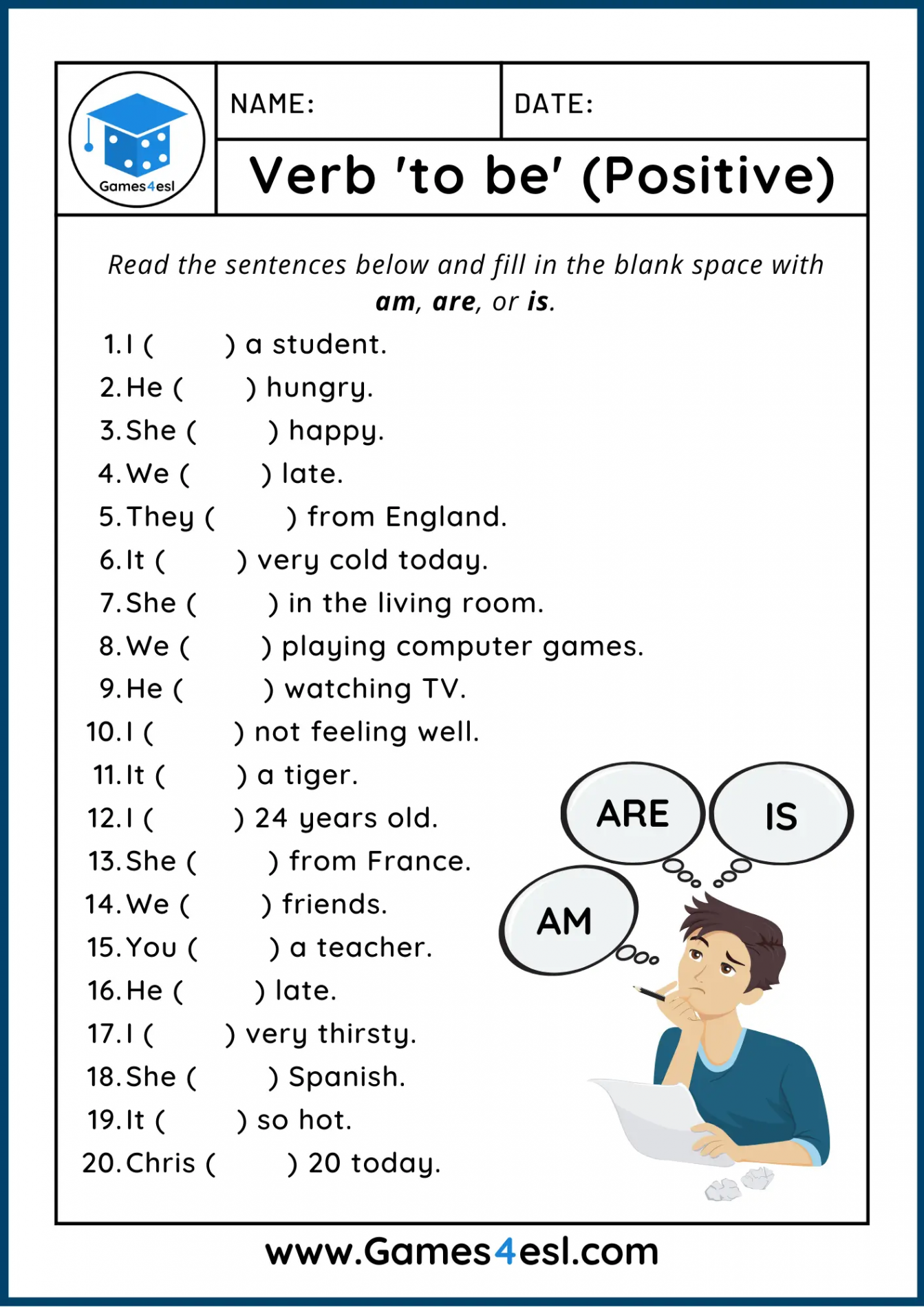 Verb To Be Worksheets  Gamesesl