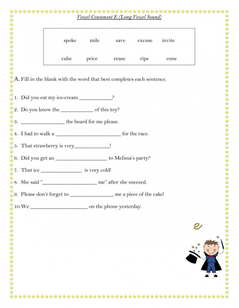 Vowel-Consonant-E worksheet  Live Worksheets