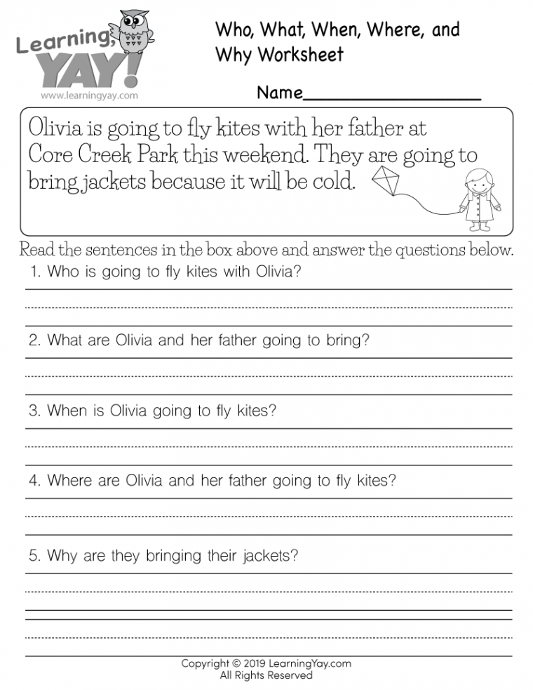 Who, What, When, Where, and Why Worksheet for st Grade (Free