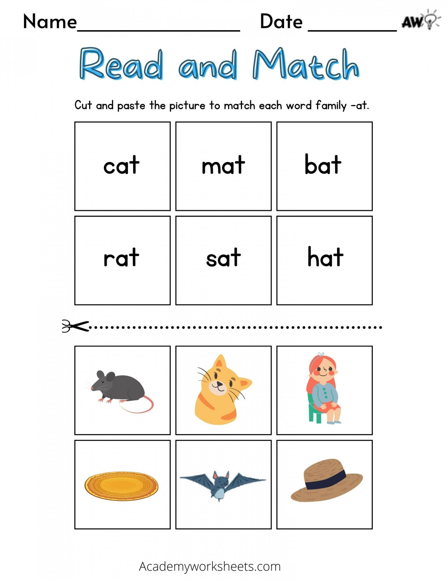 Word Family Worksheets - at and an - Academy Worksheets