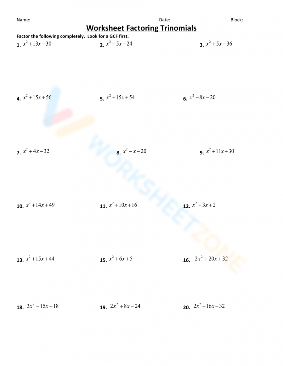 Worksheet Factoring Trinomials Worksheet