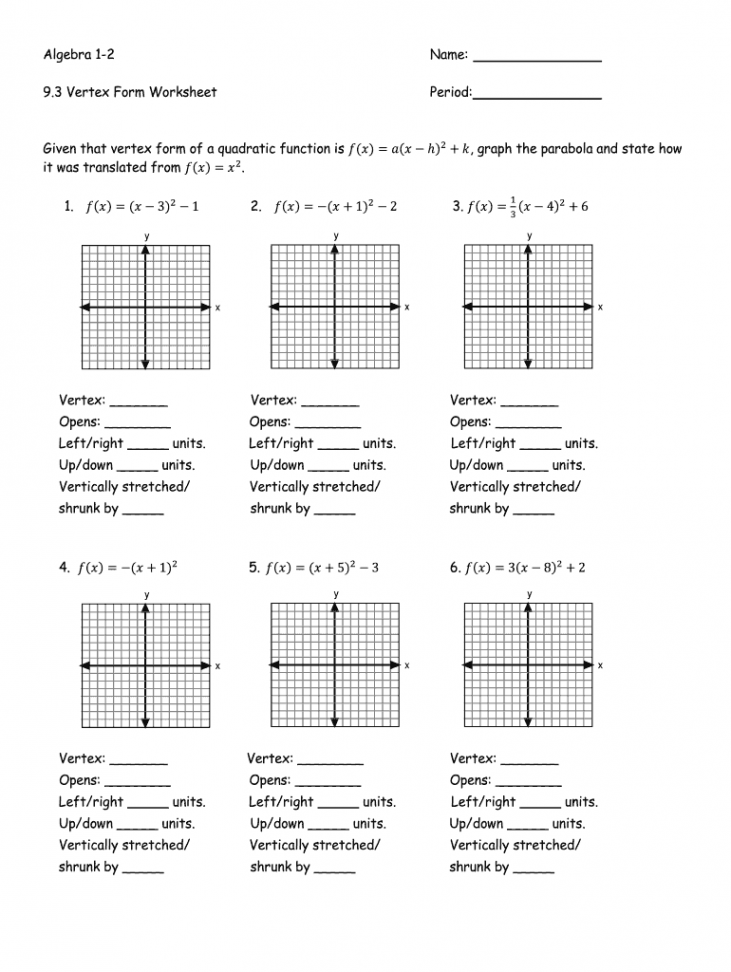 Worksheet Graphing Quadratics From Standard Form Answer Key - Fill