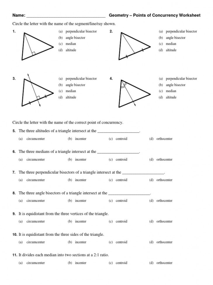 Worksheet Points of Concurrency  PDF  Euclid  Triangle