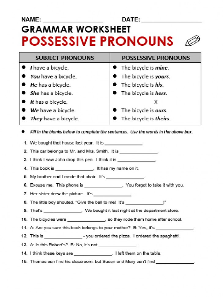 Worksheet Possessive Pronouns  PDF  Grammatical Number