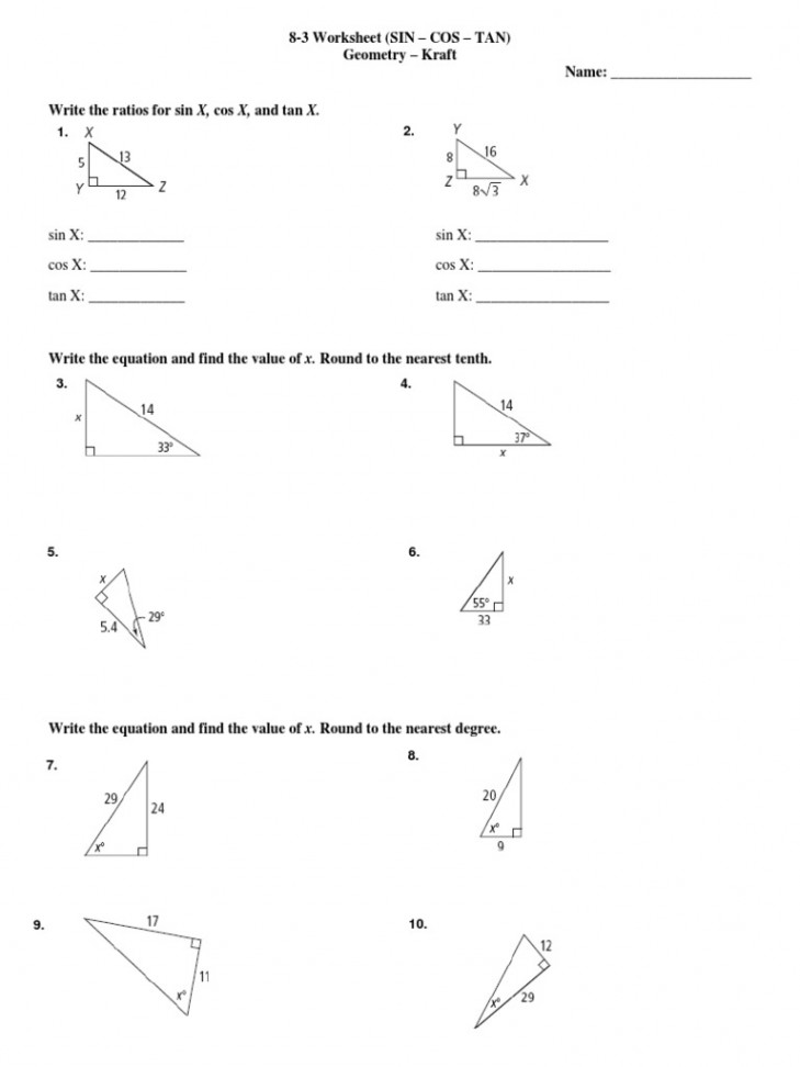 Worksheet Sin Cos Tan  PDF