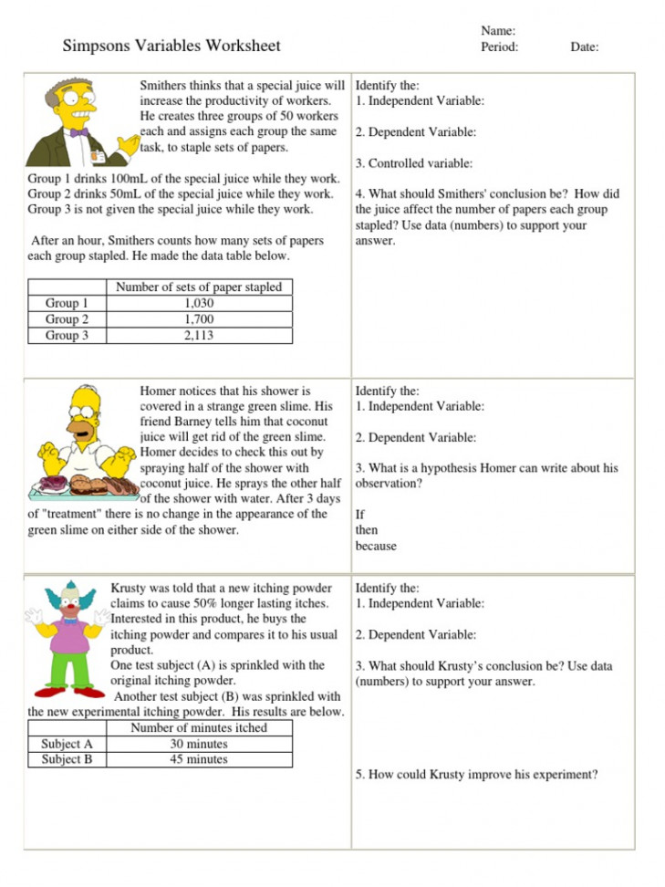 Worksheet Variables Simpsons  PDF  Bart Simpson  Experiment