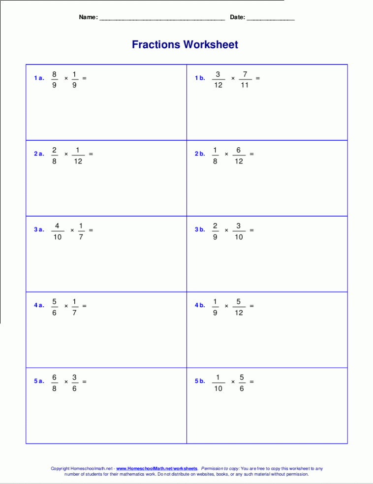 Worksheets for fraction multiplication