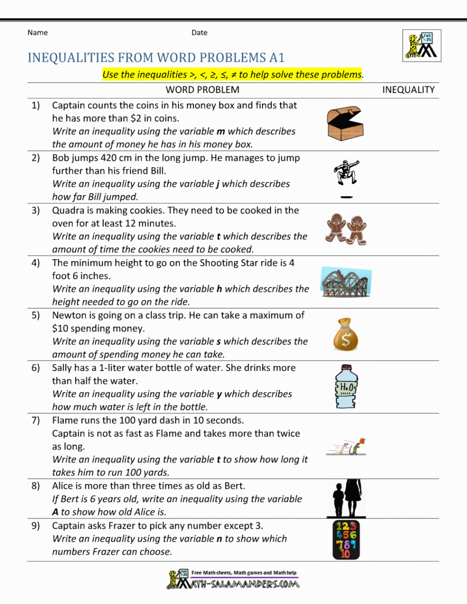 Writing Inequalities from Word Problems