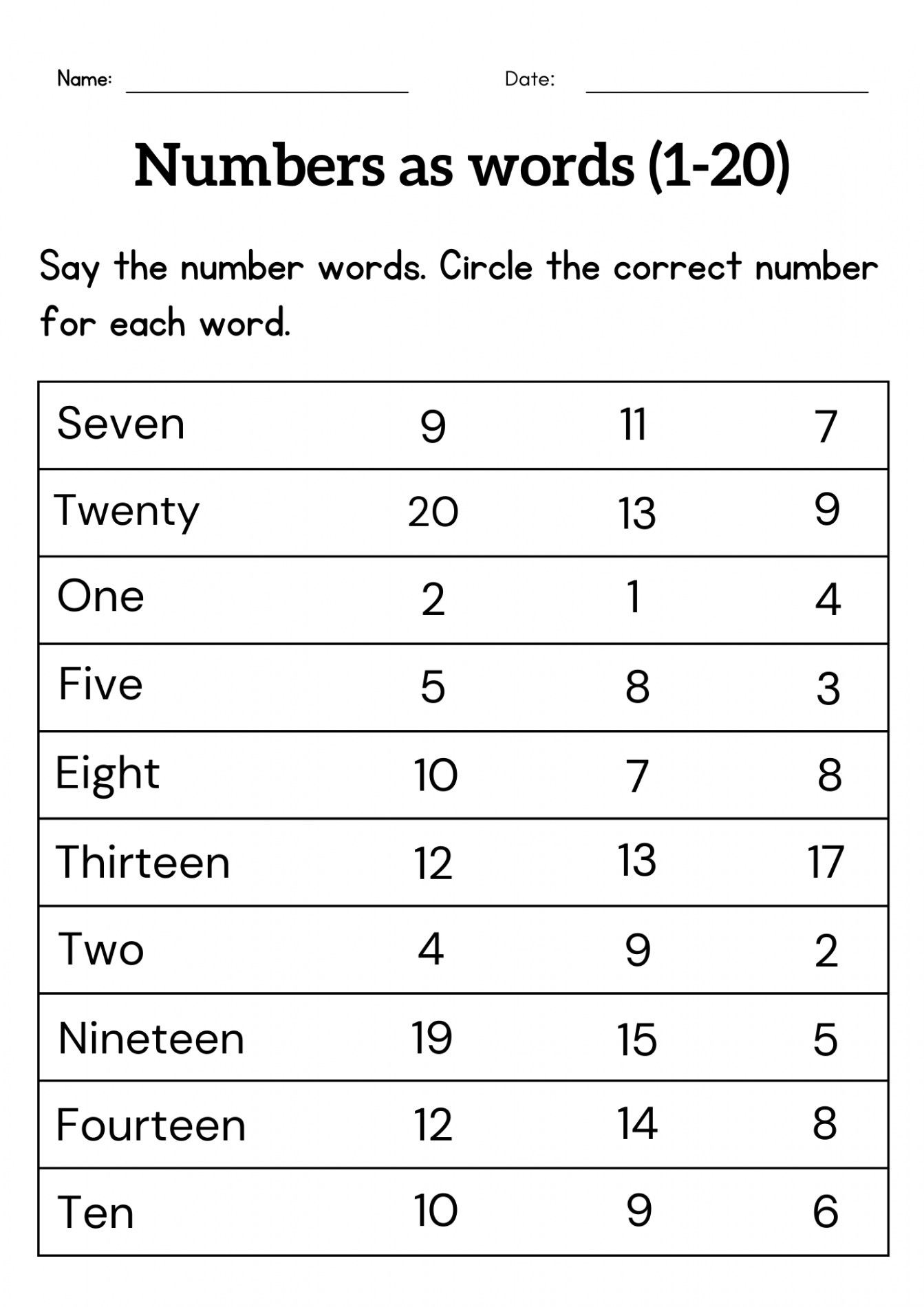 Writing number names  to  worksheet - Tracing number words for