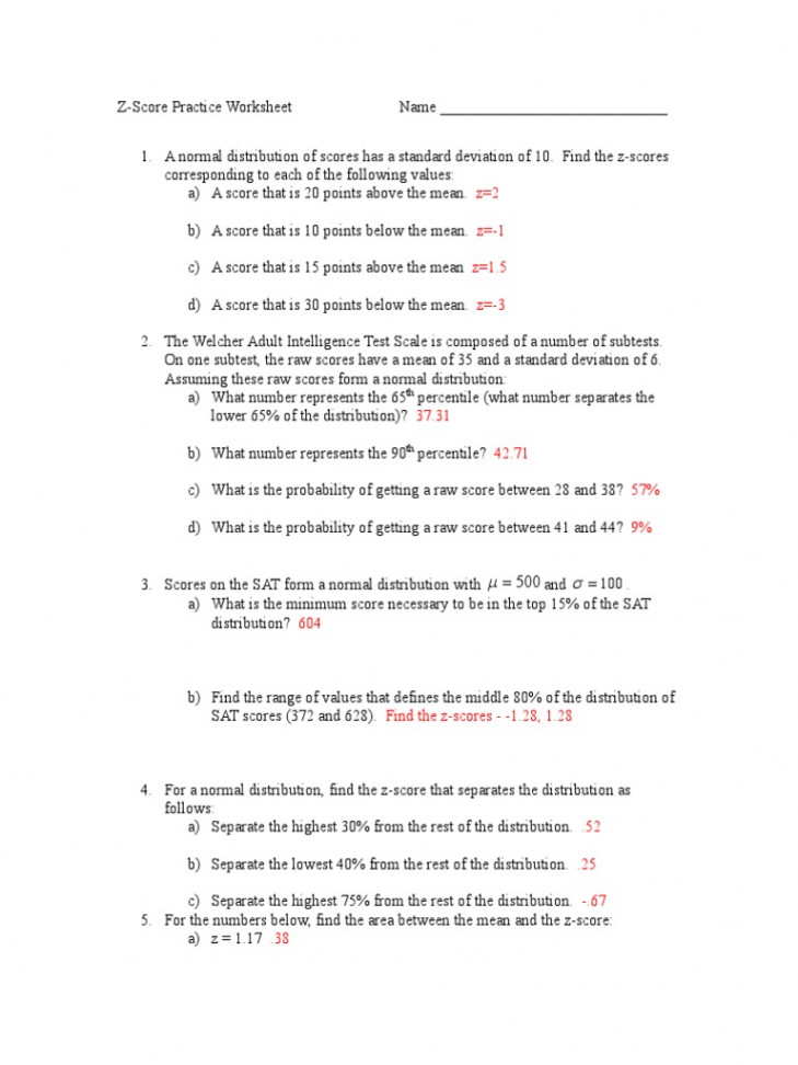 Z-Score Worksheet Solutions  PDF  Standard Score  Percentile