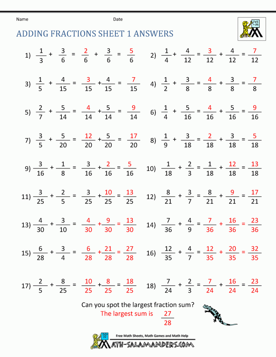 Adding Fractions Worksheets