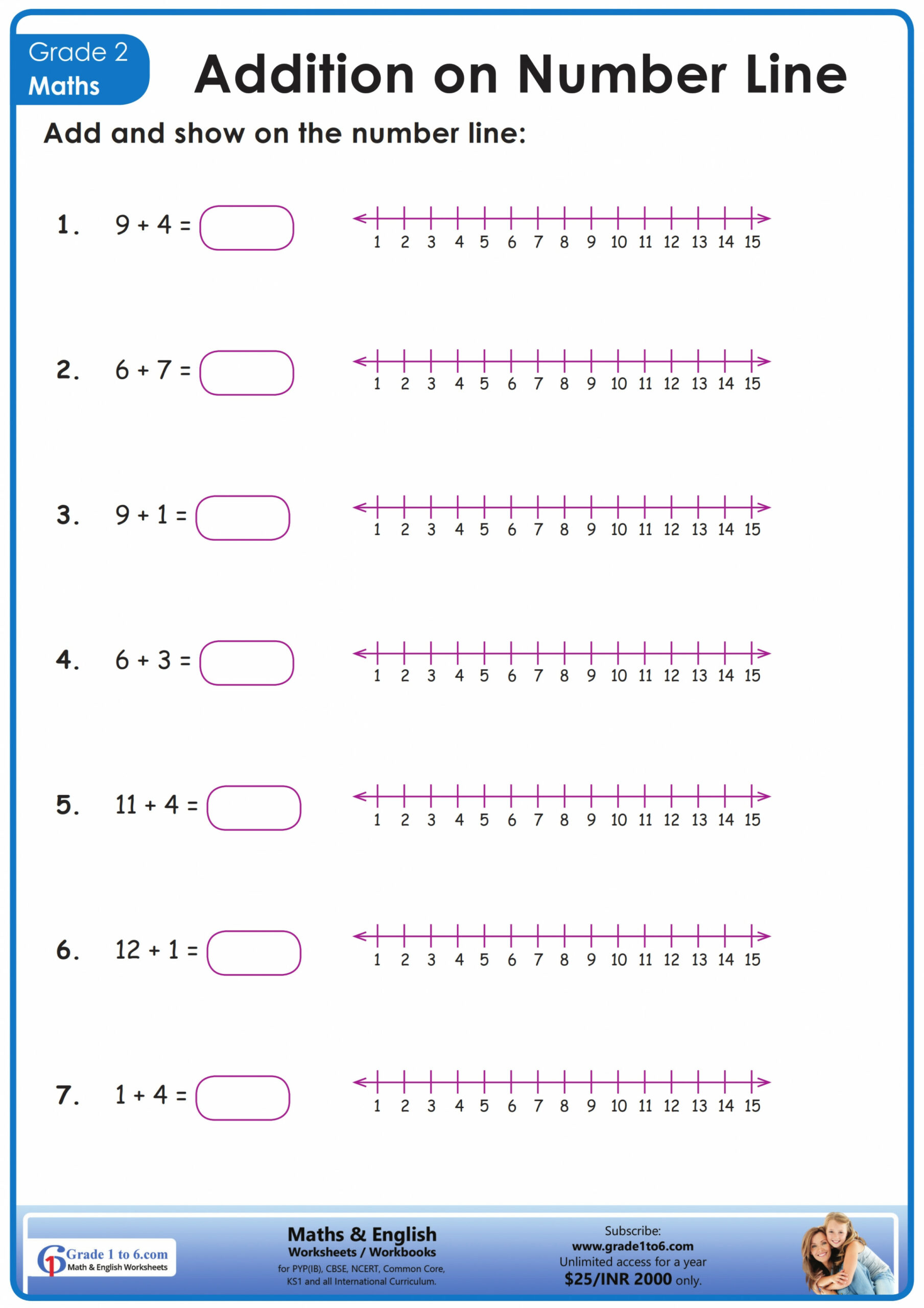 Addition on a Number Line Worksheet  Gradeto