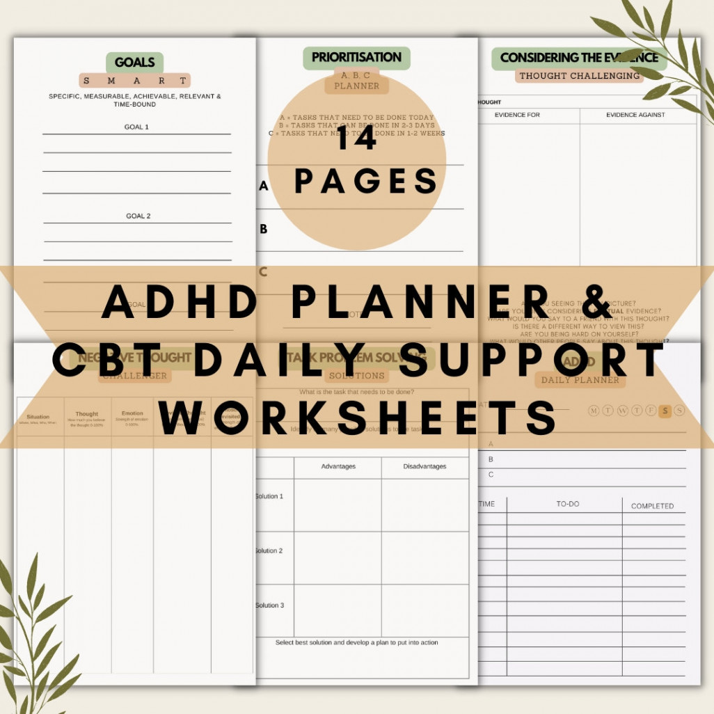 ADHD Printable Planner, Adhd Worksheets, CBT Worksheets, Therapy