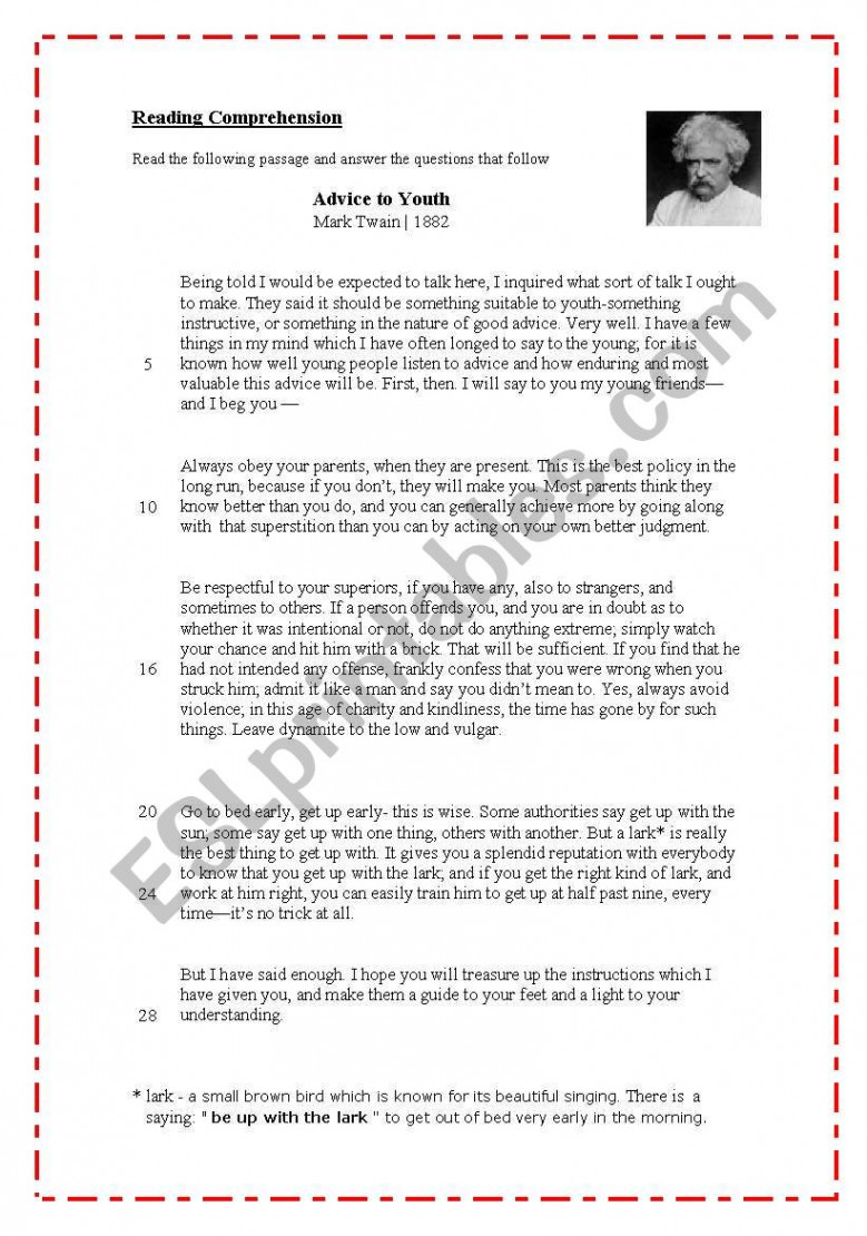 Advice to Youth - by Mark Twain - ESL worksheet by anatavner