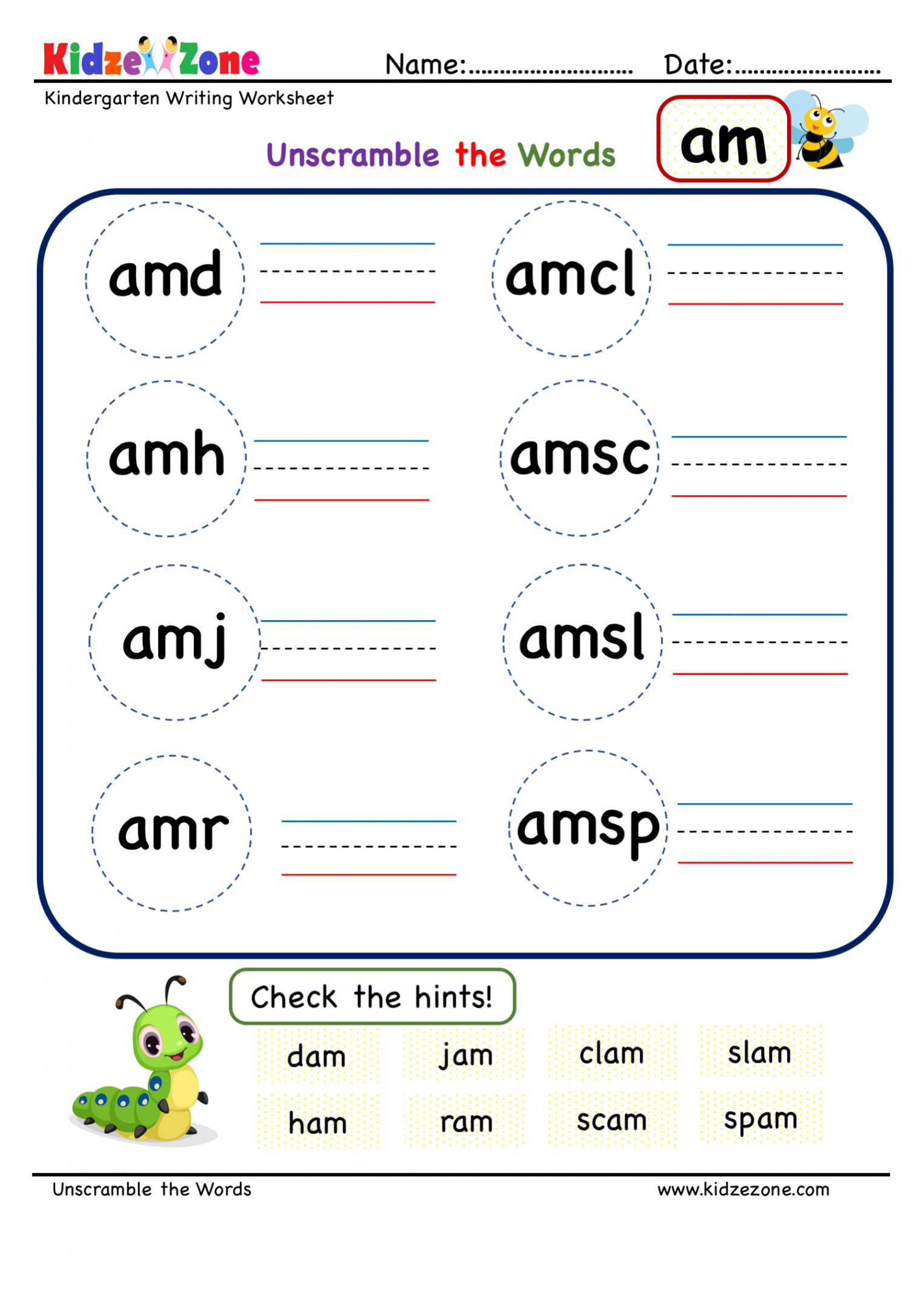 am word family Unscramble worksheets - KidzeZone