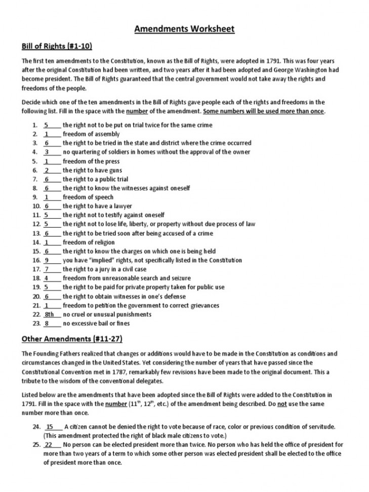 Amendments Worksheet  PDF  United States Bill Of Rights