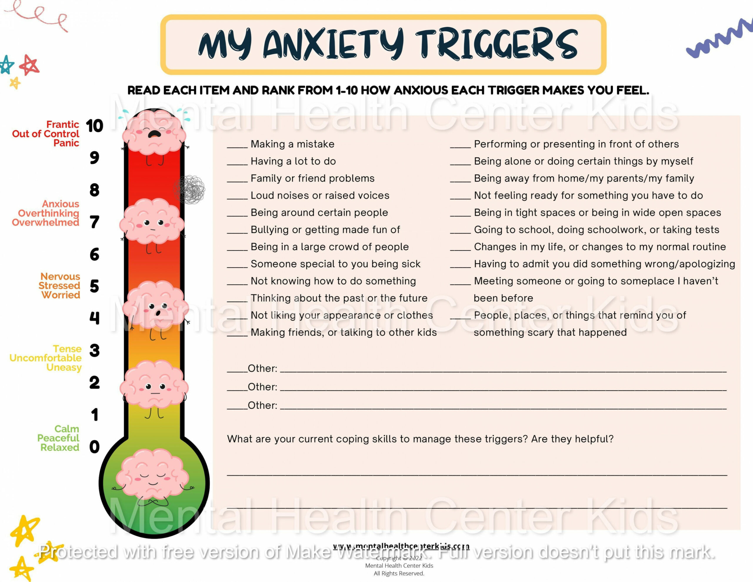 Anxiety Triggers Worksheet