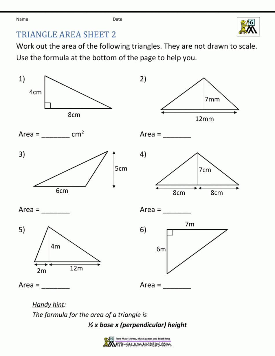 Area of Right Triangle Worksheets