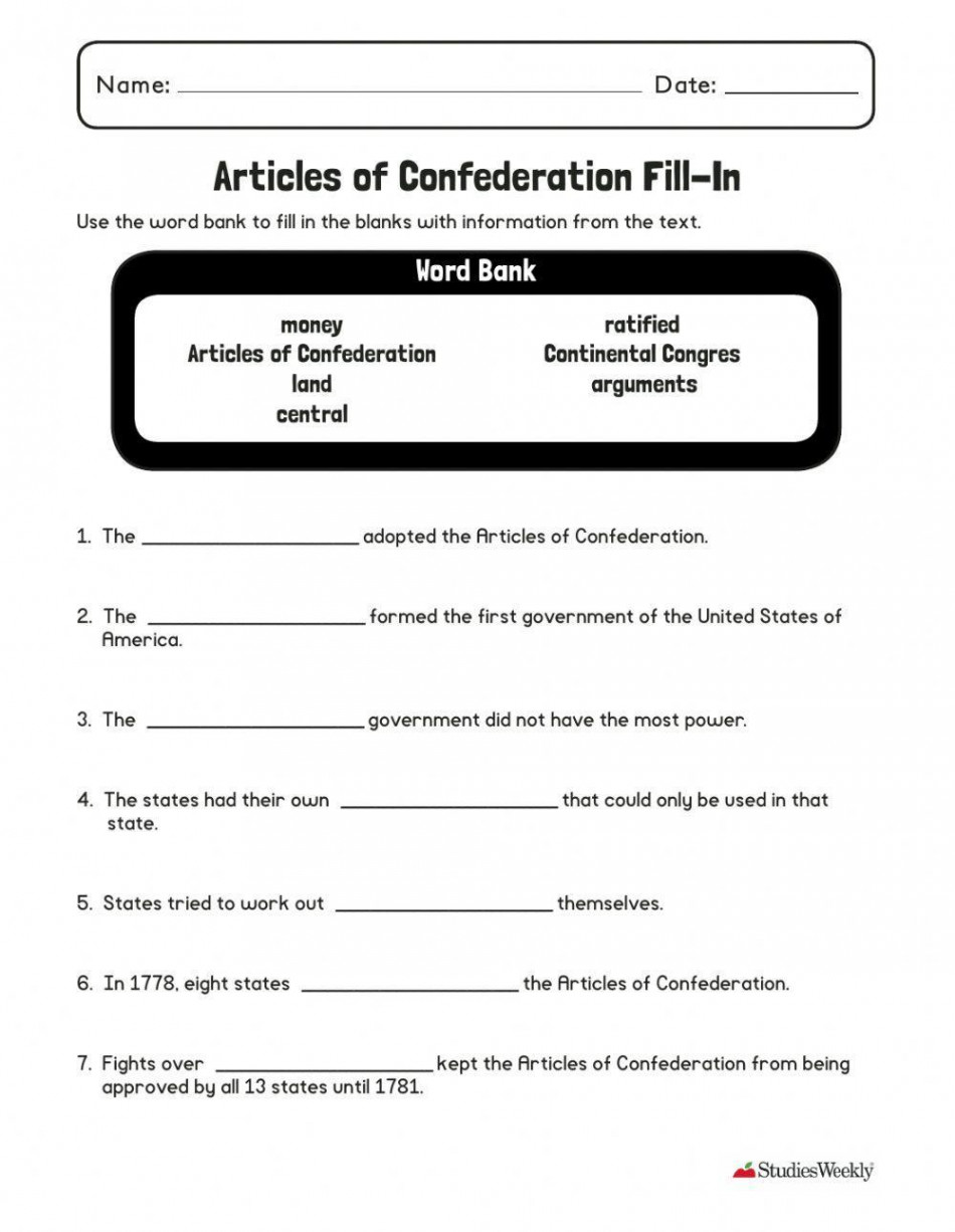 Articles of Confederation Studies Weekly worksheet  Live Worksheets