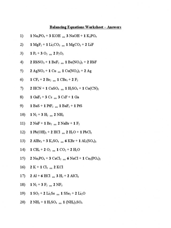 Balancing Equations Worksheet Answers  PDF  Chemical Substances