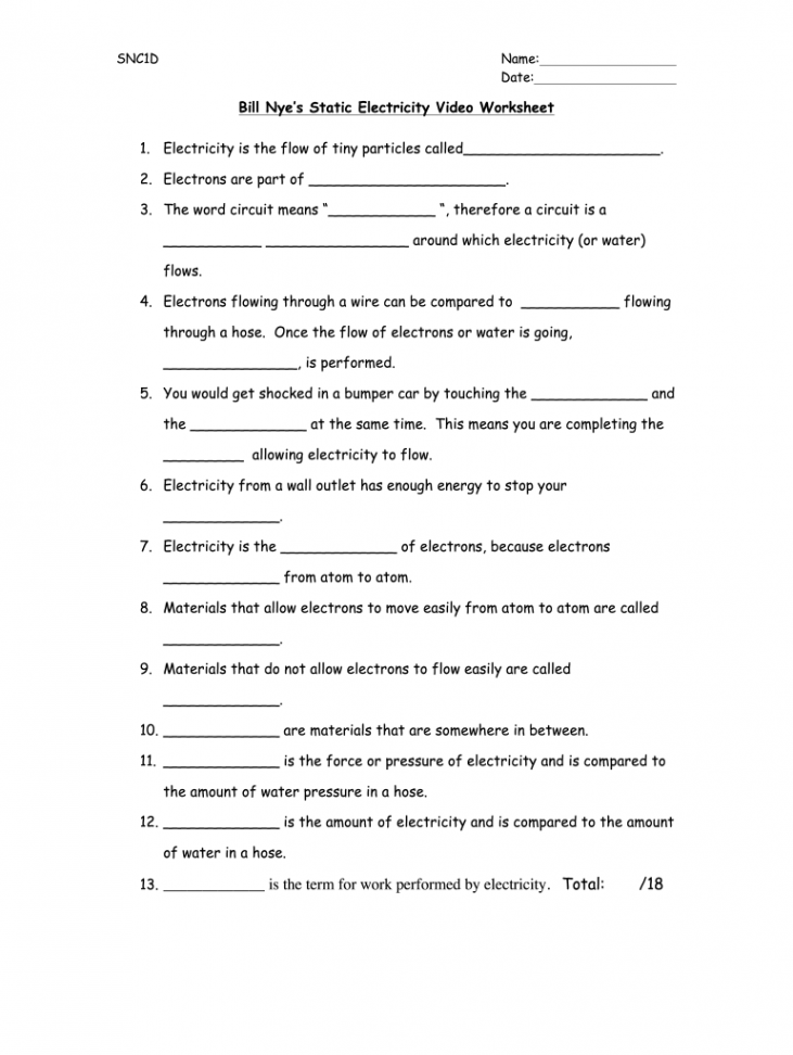 Bill Nye Electricity Worksheet - Fill Online, Printable, Fillable