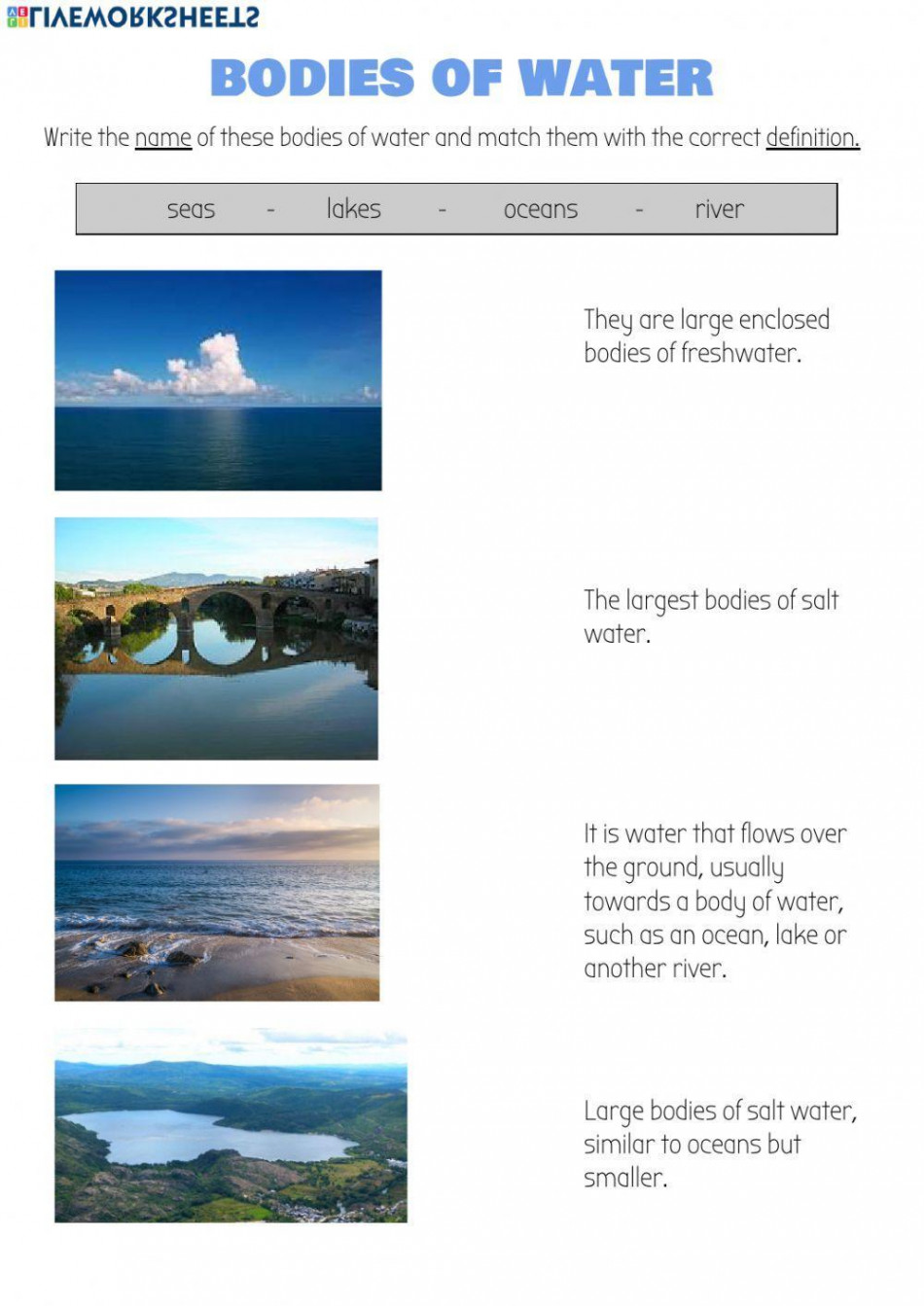 Bodies of water worksheet  Live Worksheets