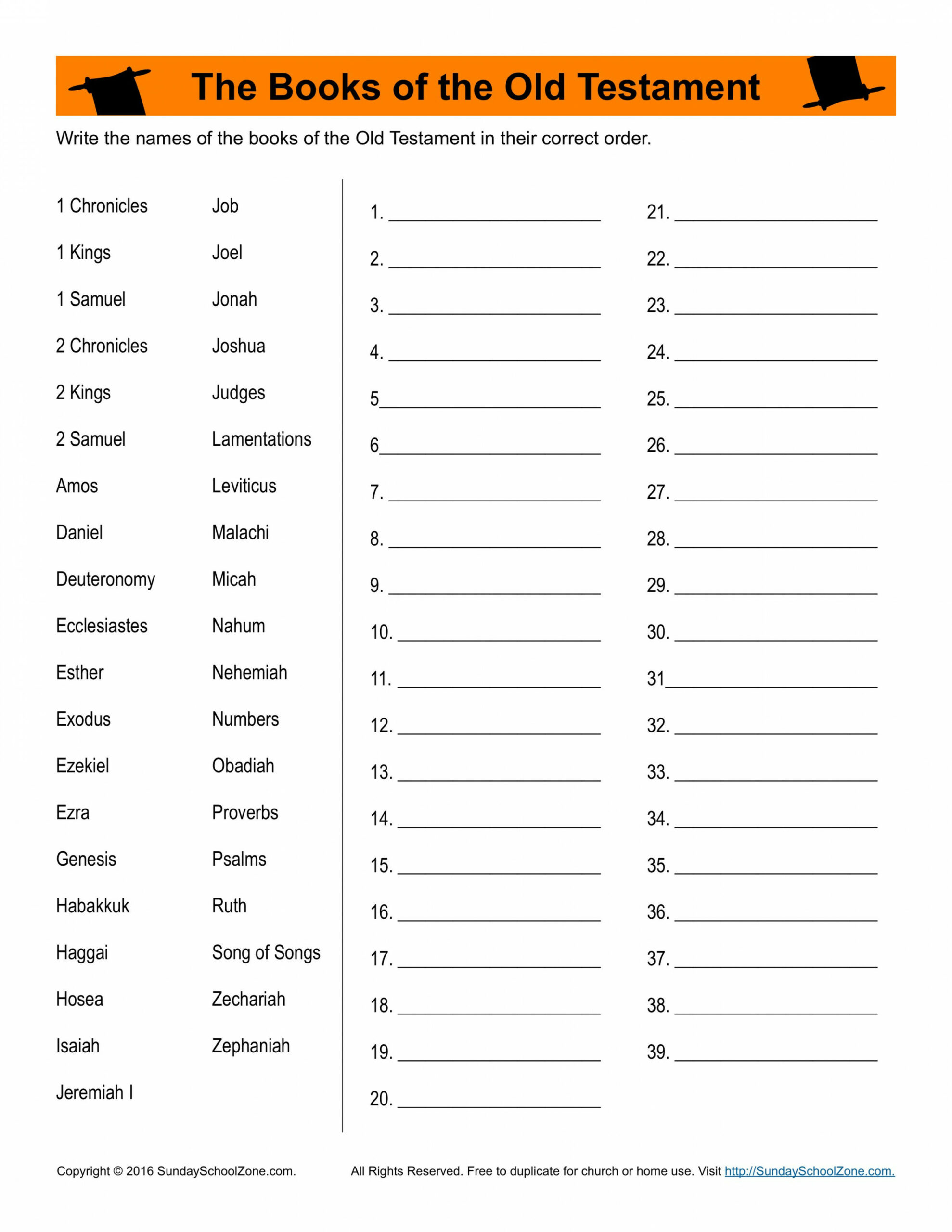 Books of the Old Testament in Order Activity  Bible worksheets