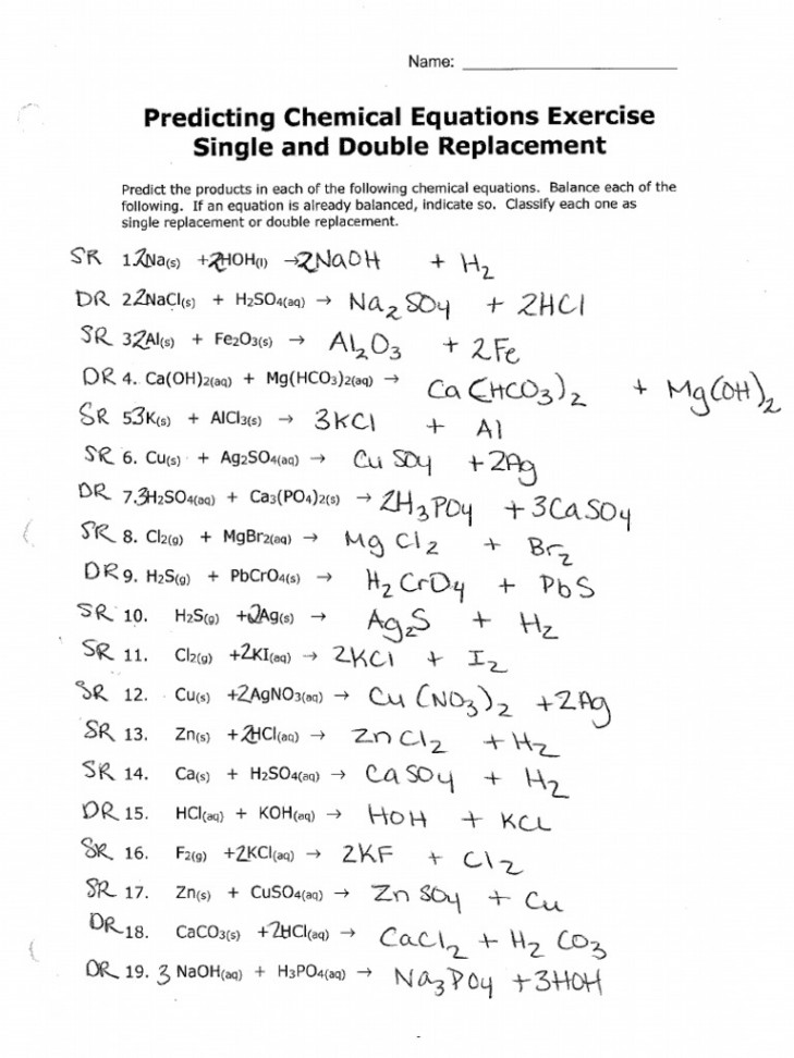 c Single and Double Replacement Reactions Answers  PDF