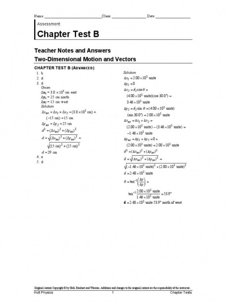 Chapter  Motion and Vectors Chapter Test B With Answers  PDF