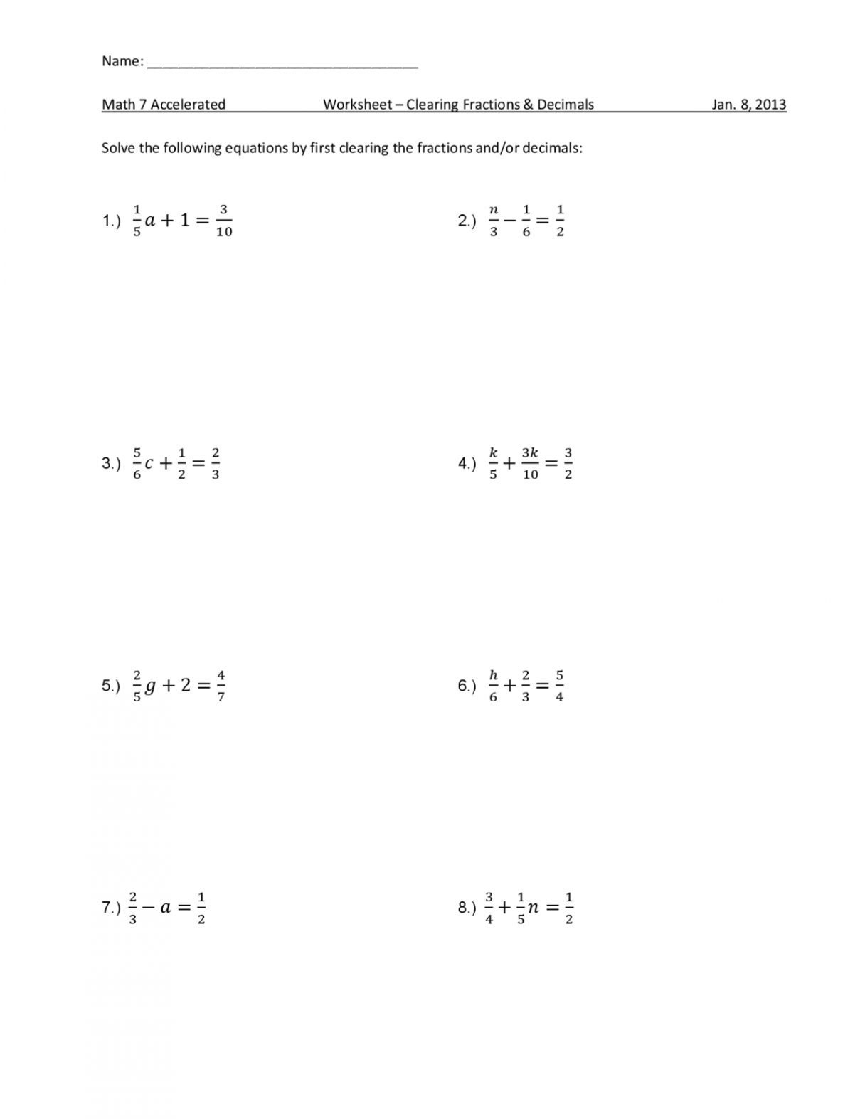 clearing fractions and decimals  Essays (high school) Mathematics