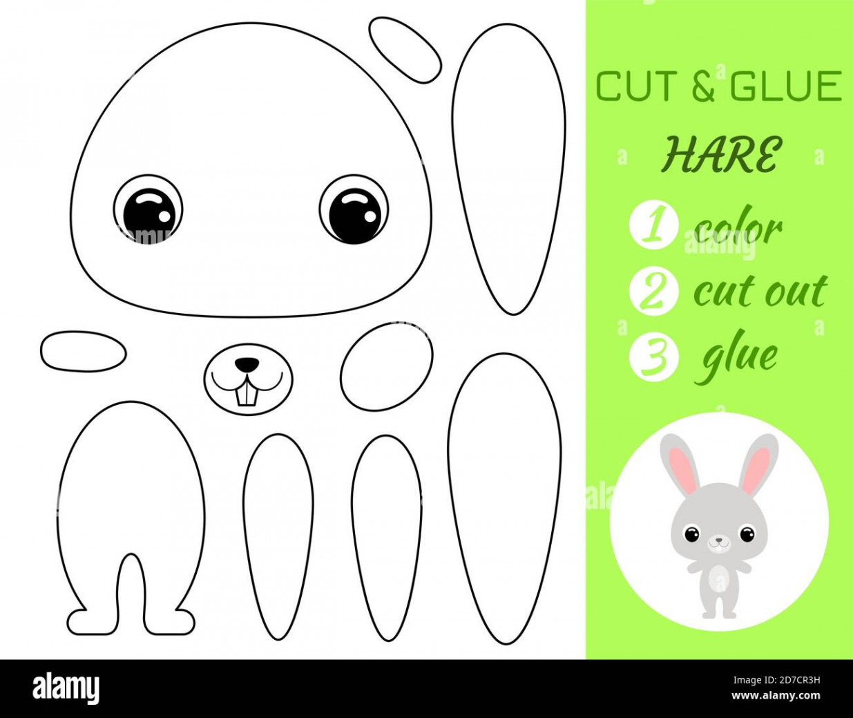 Coloring book cut and glue baby hare