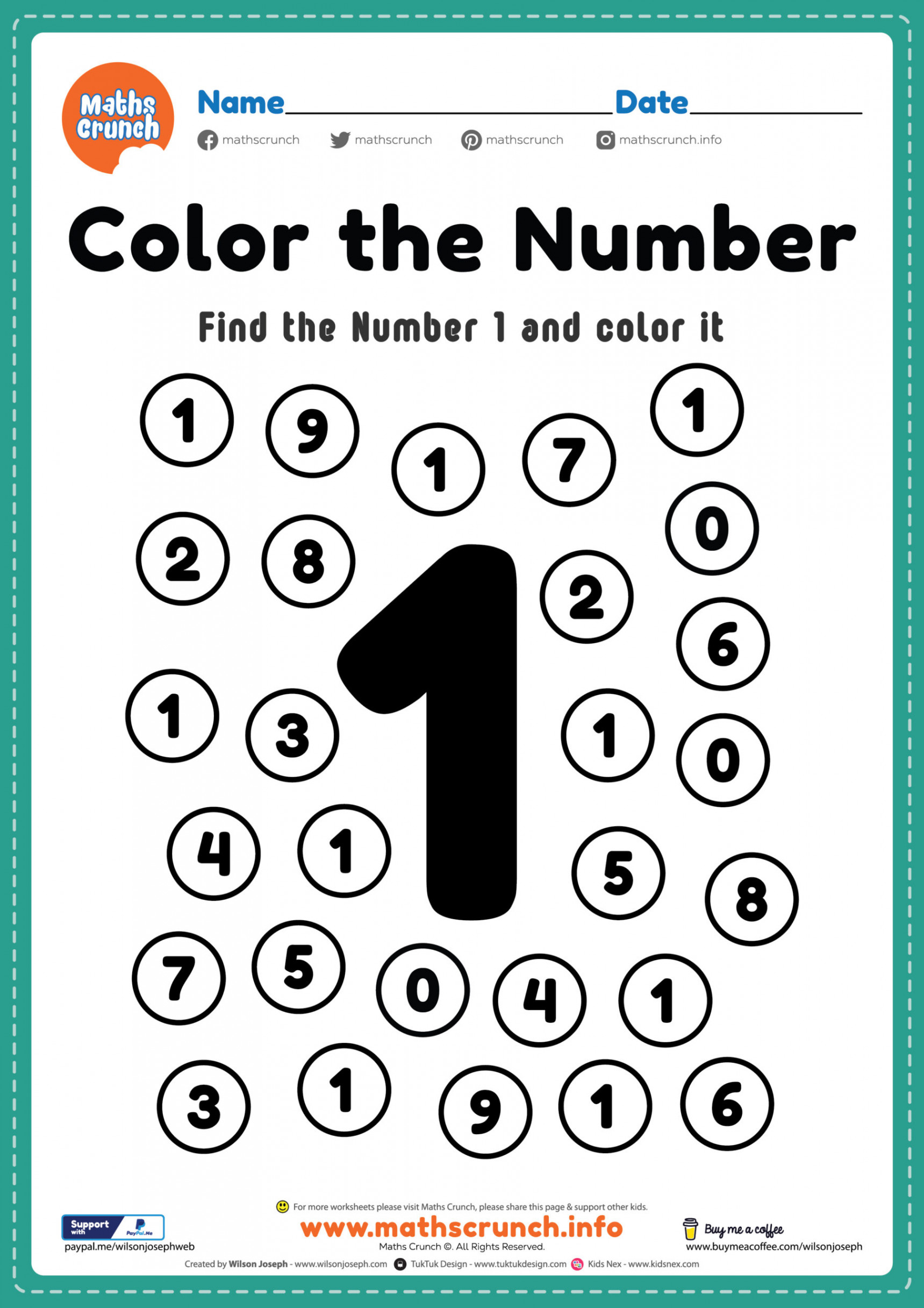 Coloring Numbers, Number  Worksheet - Free Printable PDF