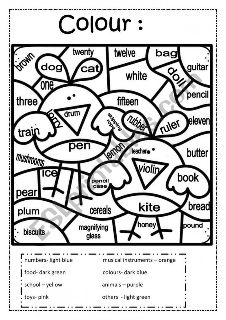 Colour by Words - ESL worksheet by martinasvabova