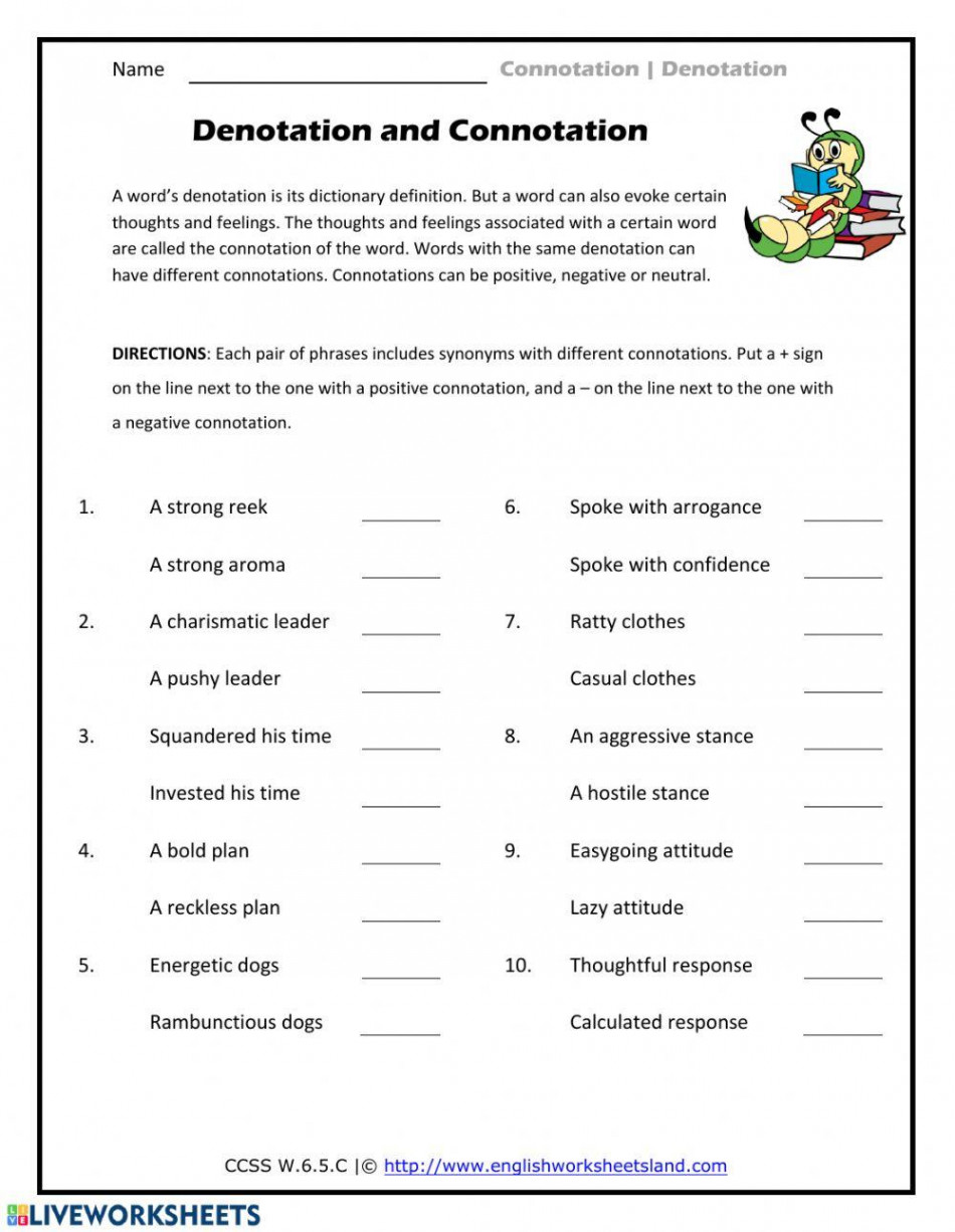 Connotation and denotation worksheet  Live Worksheets