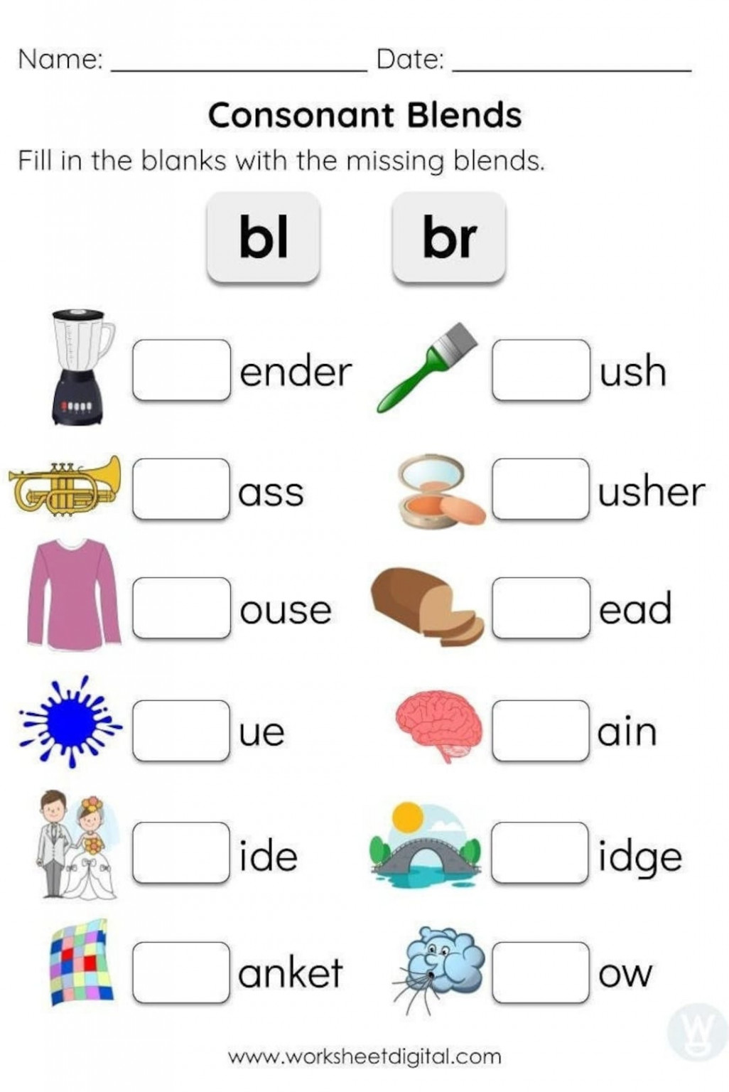 Consonant Blends Worksheets for Kindergarten Preschool Homeschool,  Educational Printables, Homework Worksheets, Blend Sounds - Etsy