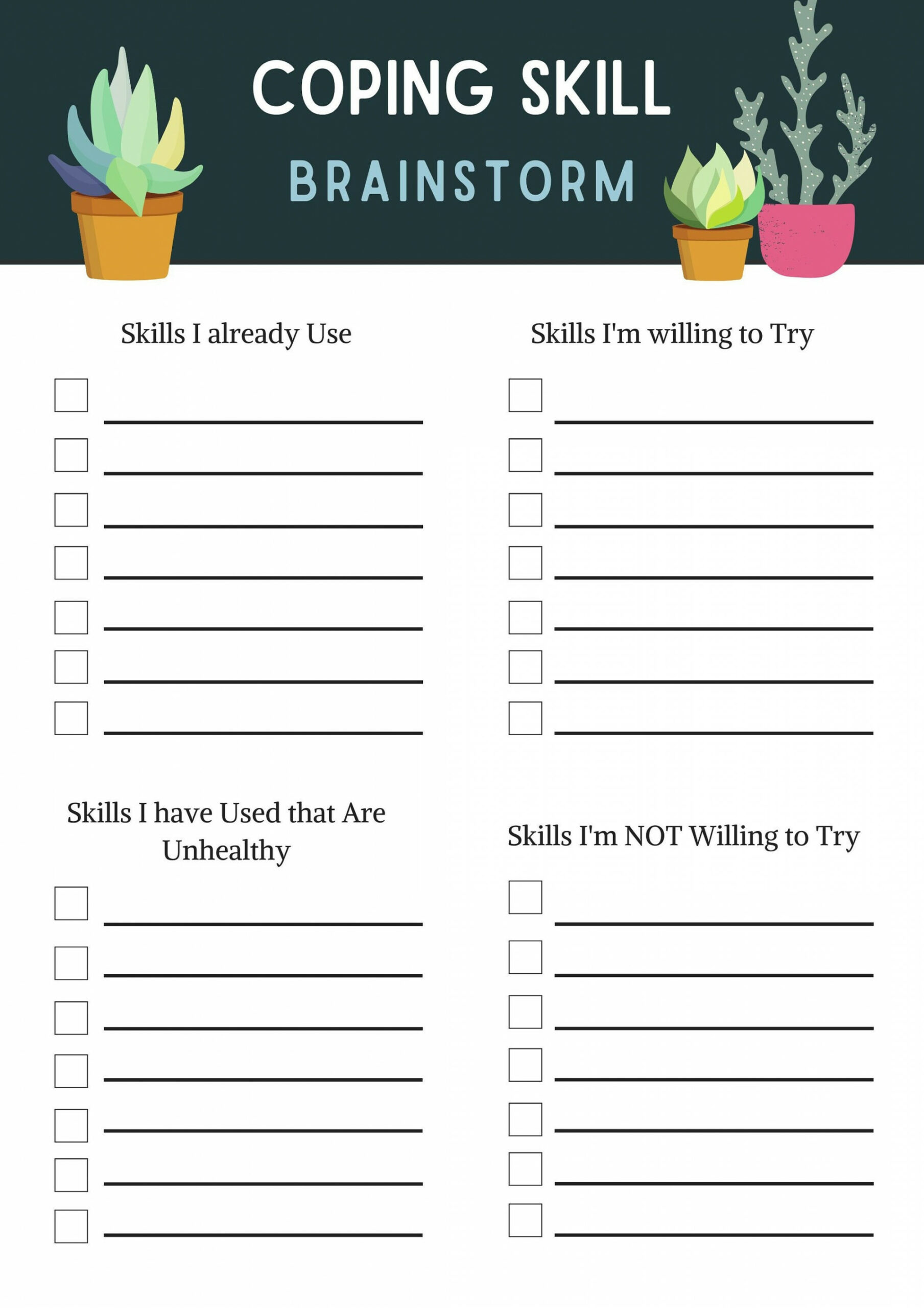 Coping Skill Worksheet Brainstorm Download Trauma Therapy CBT