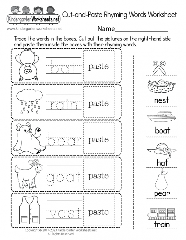 Cut-and-Paste Rhyming Words Worksheet - Free Printable, Digital, & PDF