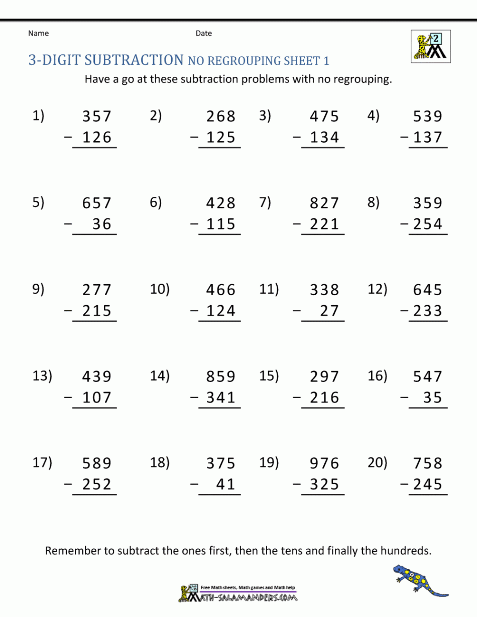 Digit Subtraction Worksheets