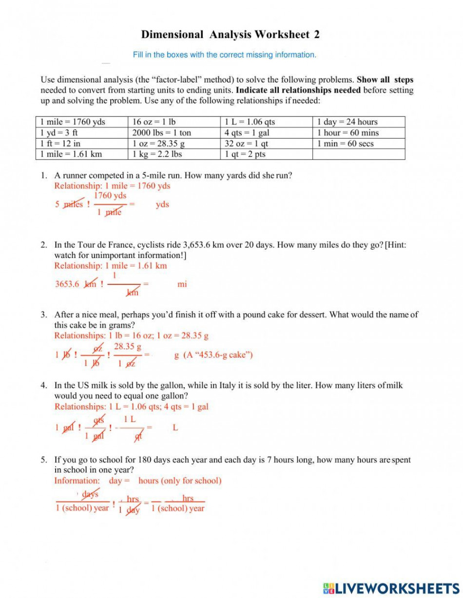 Dimensional Analysis Practice worksheet  Live Worksheets