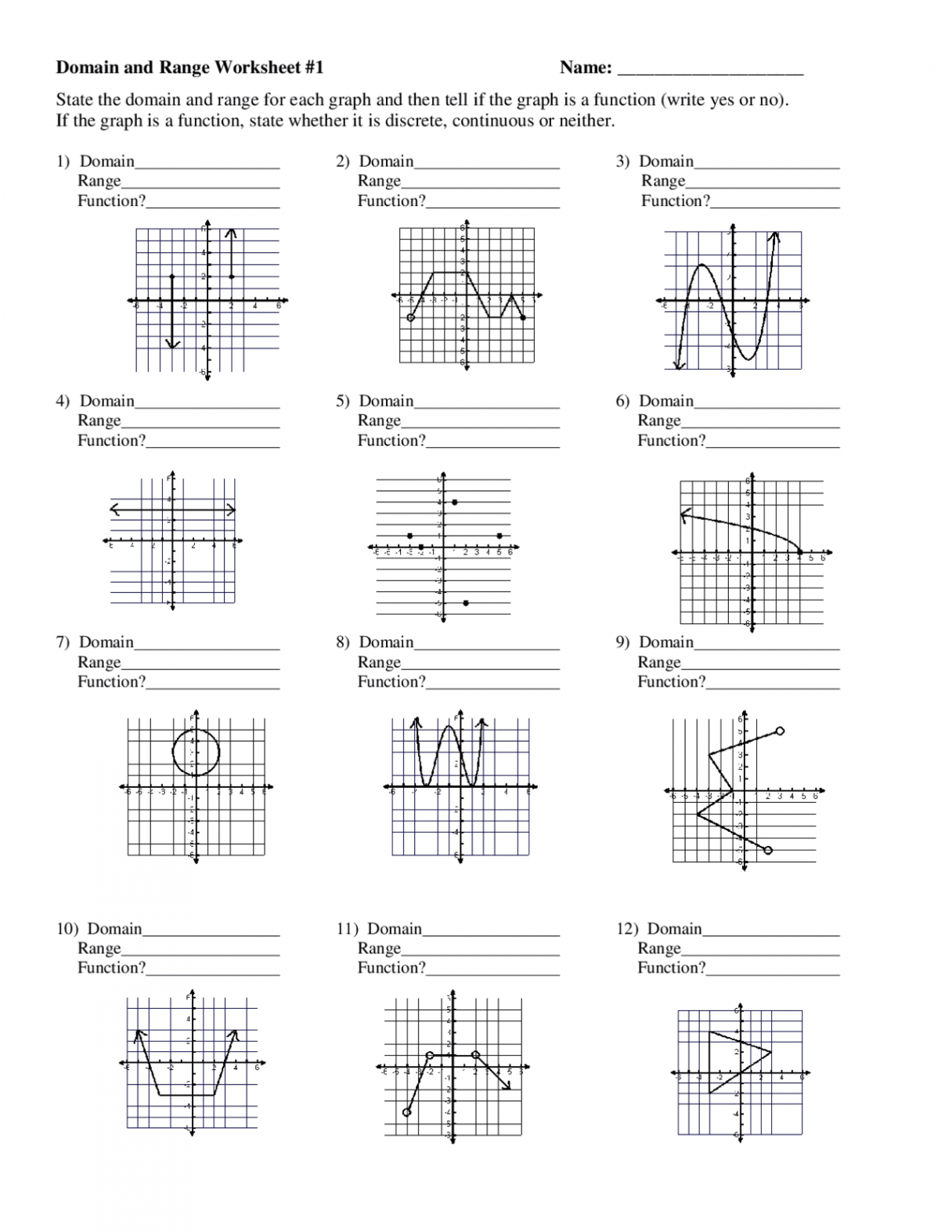 Domain and Range Worksheet #  Exercises Calculus  Docsity