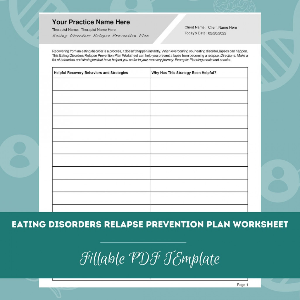 Eating Disorder Relapse Prevention Plan Worksheet Editable