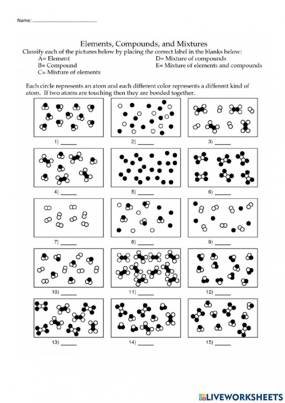 Elements, Compounds and Mixtures interactive worksheet  Live