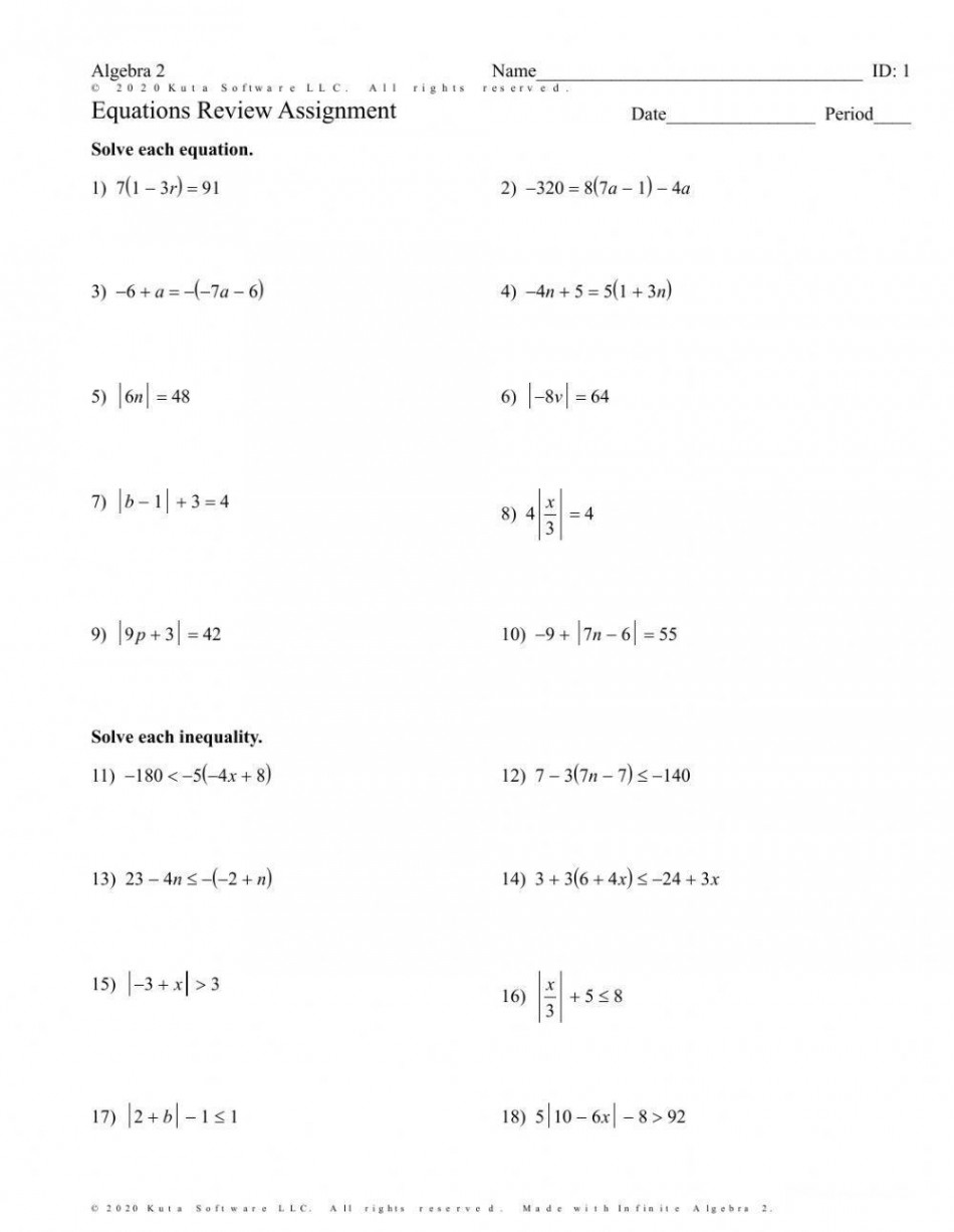 Equations and Inequalities and Absolute Value worksheet  Live