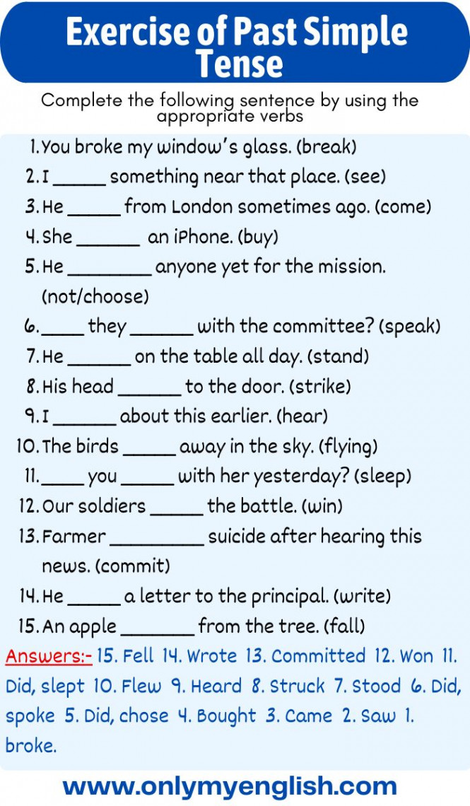 Exercises Past Simple tense with Answers  Simple past tense