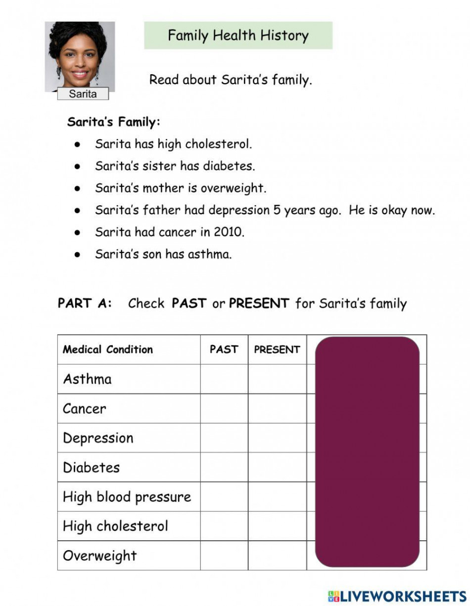 Family Health History worksheet  Live Worksheets