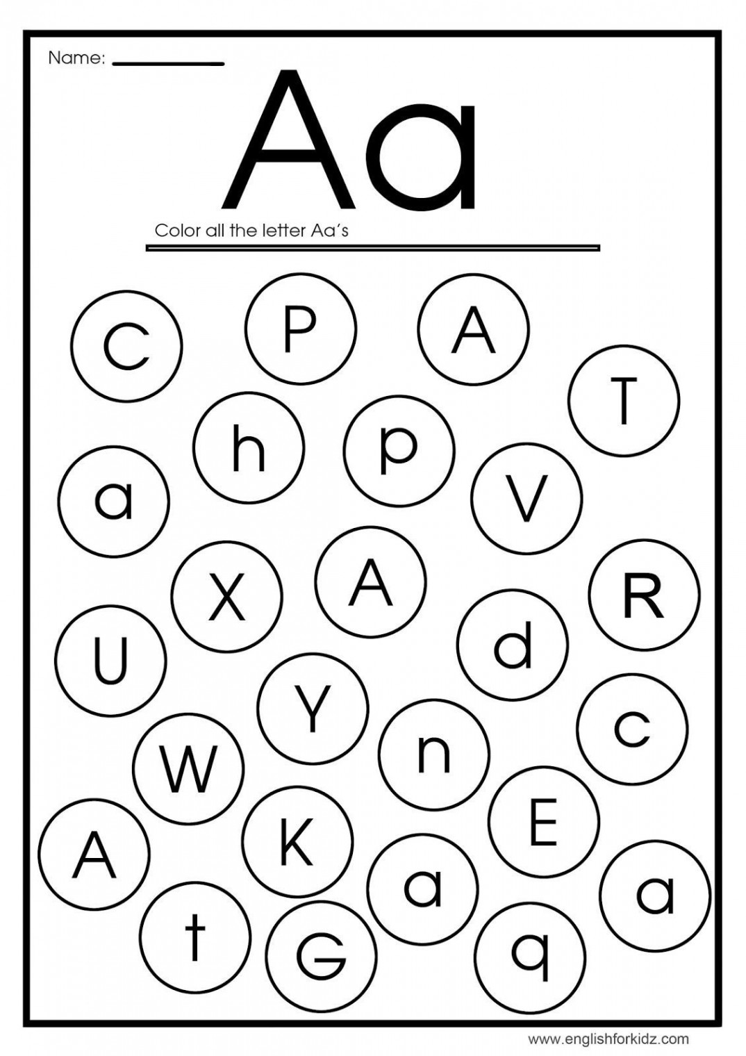 Find the letter A - preschool printable  Letter identification