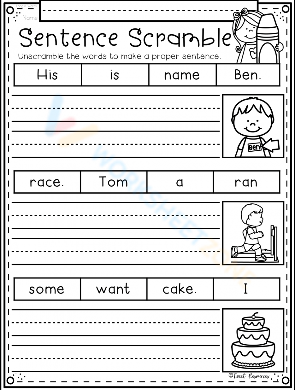 Free Kindergarten Scrambled Sentences Worksheets