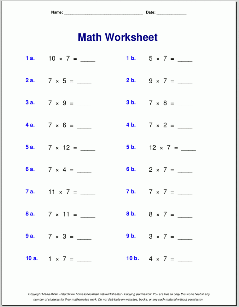 Free math worksheets